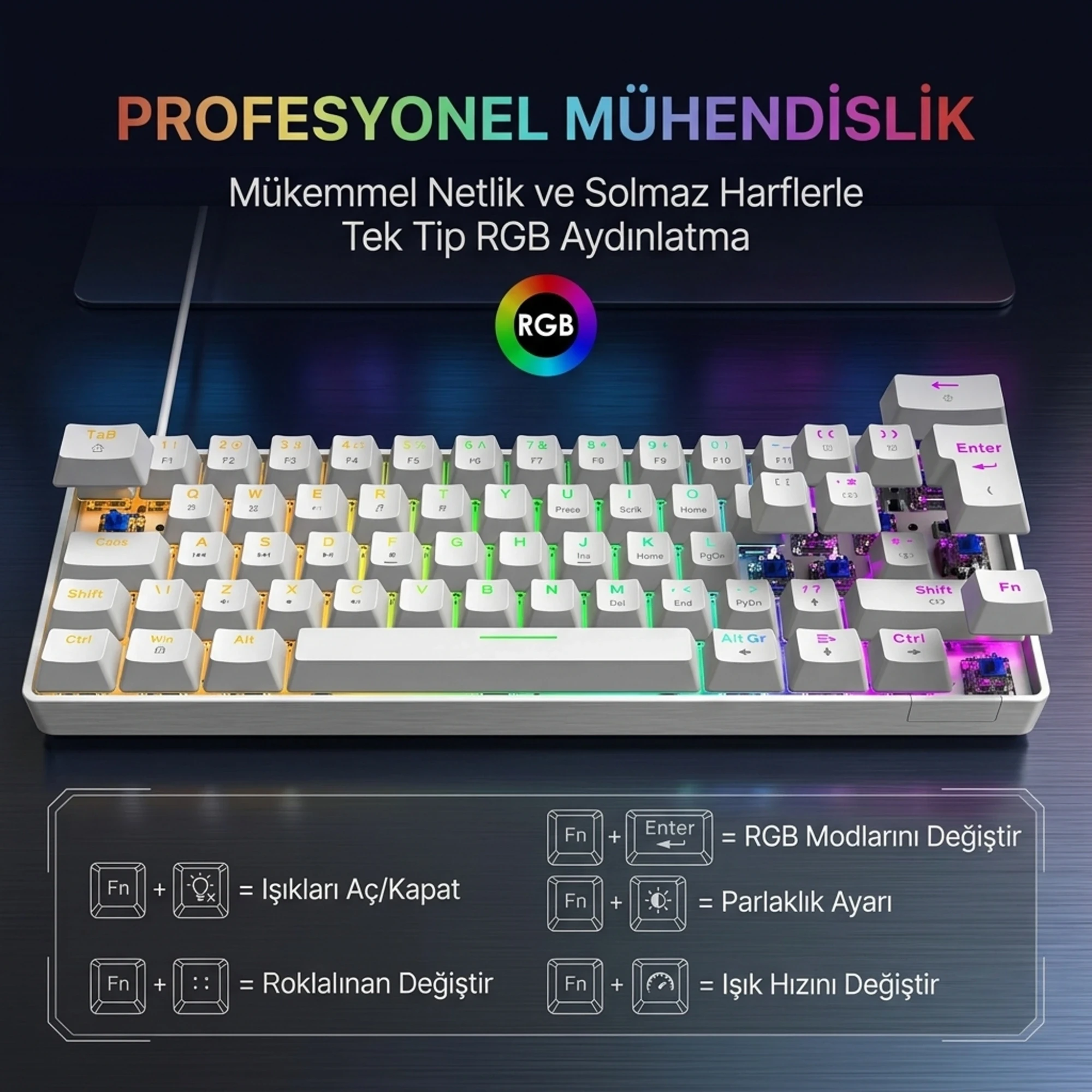 Sarftech T60 Blue Switch Mekanik 60% RGB Klavye